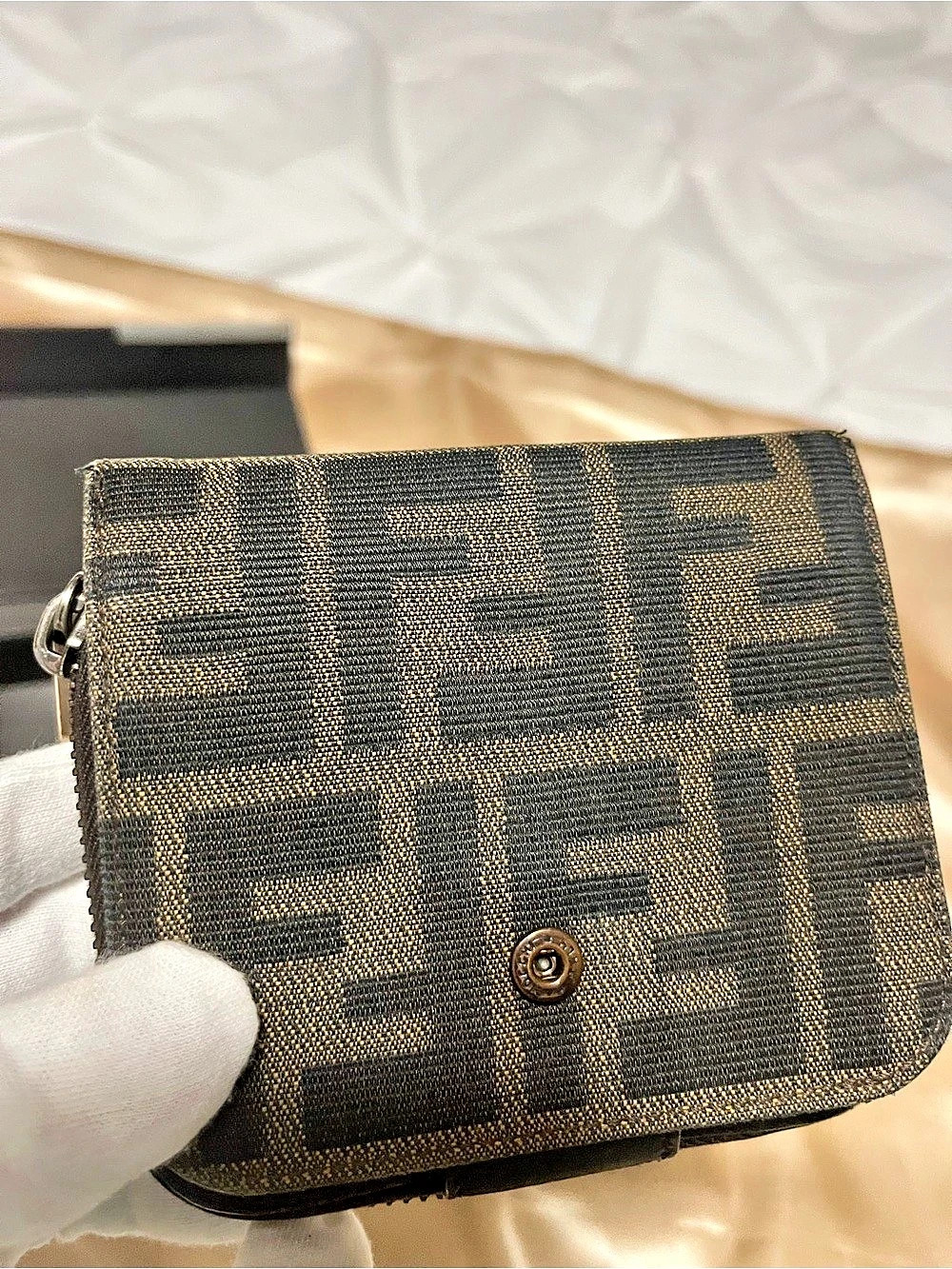 Fendi Zucca Toro Compact Zip Wallet Brown & Black